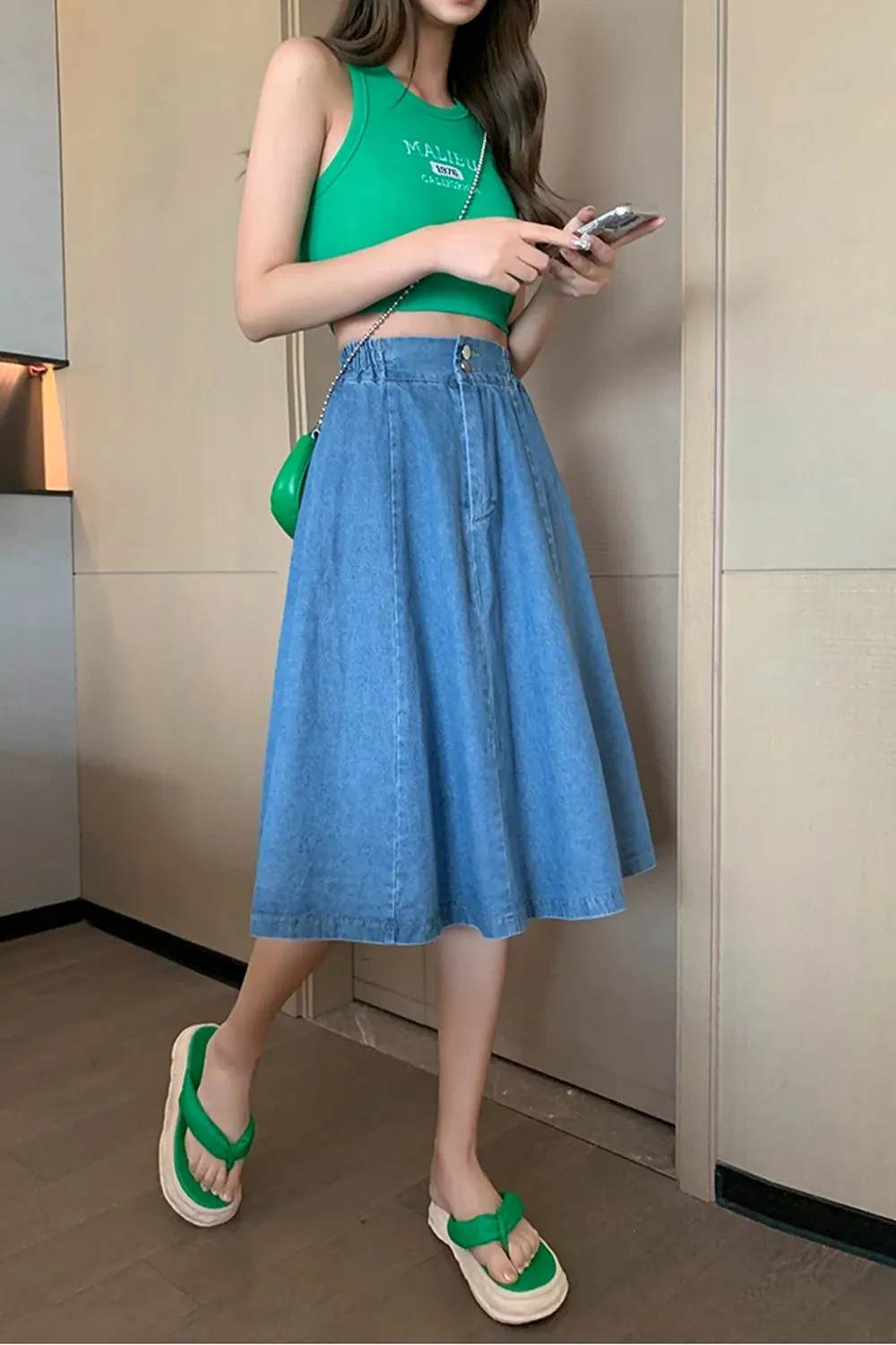 High Waist Casual A-Line Denim Skirts