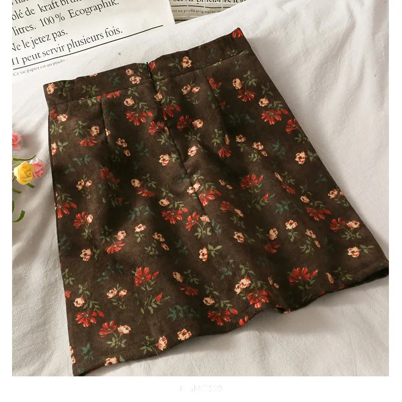 High Waist Floral Pattern A-Line Mini Skirts