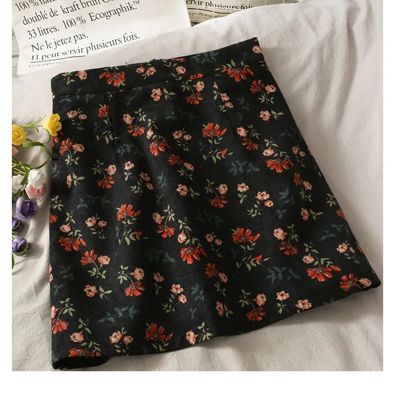 High Waist Floral Pattern A-Line Mini Skirts