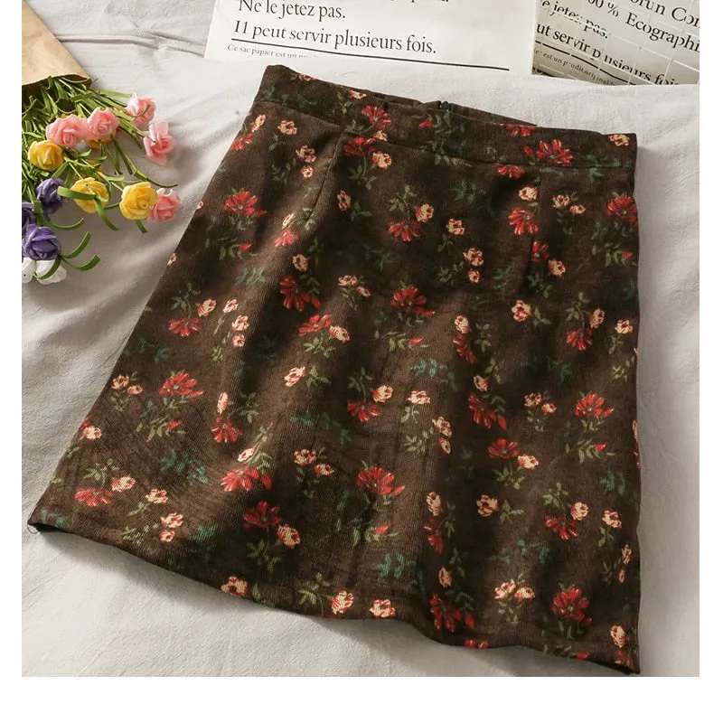High Waist Floral Pattern A-Line Mini Skirts