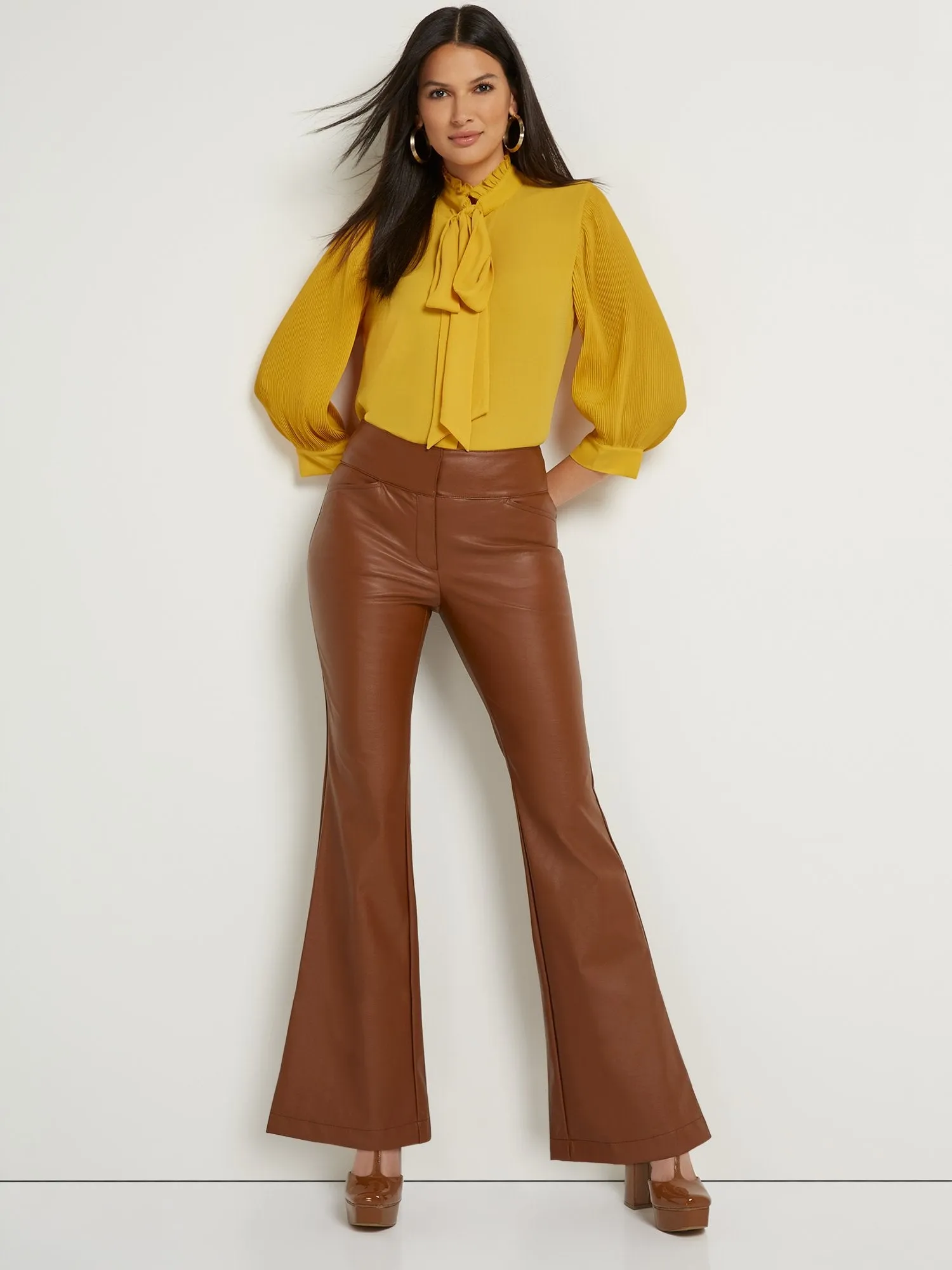 High-Waisted Faux-Leather Flare Pant