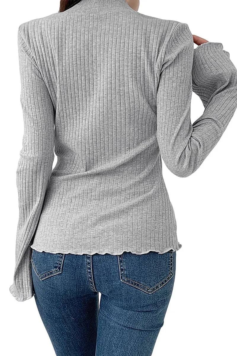 HTR1215 Ruffled Ribbed Knit Top