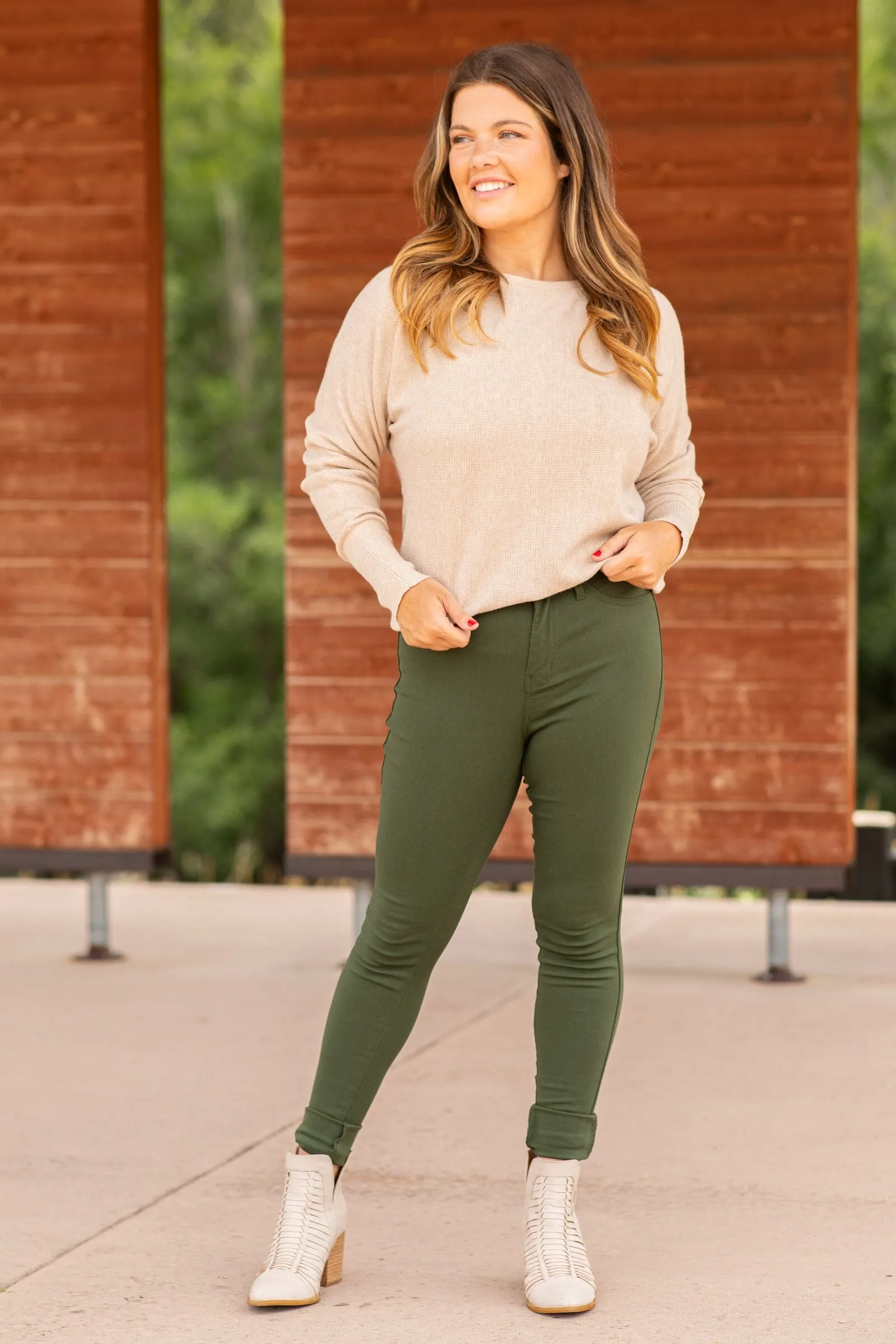 Hunter Green Skinny Fit High Rise Pants