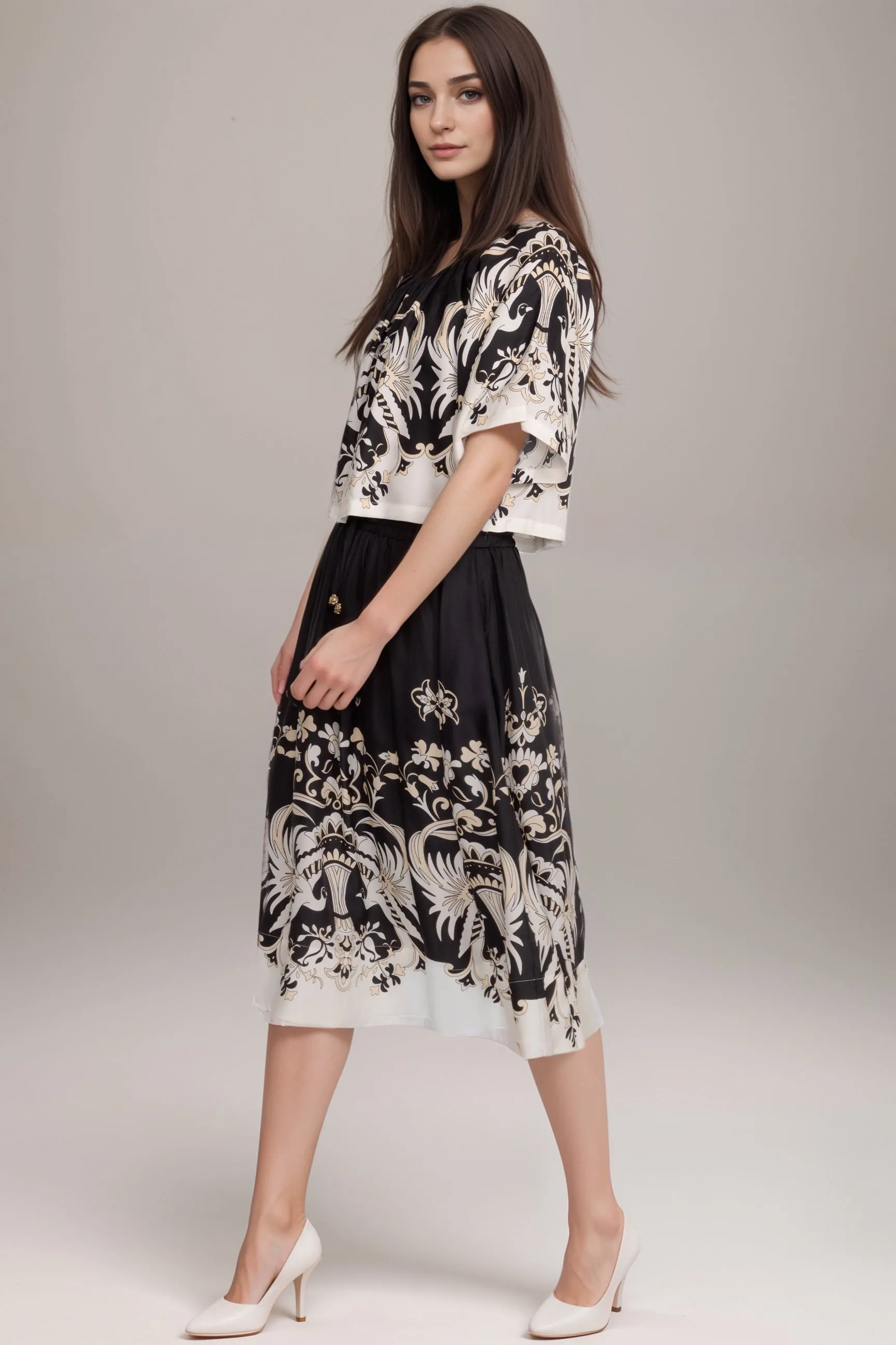 Johnny Was Jade Black Blythe A-Line Midi Skirt L70824
