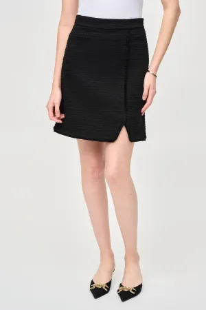 Joseph Ribkoff Black Fringe Trim Bouclé High Rise A-Line Skirt 243270