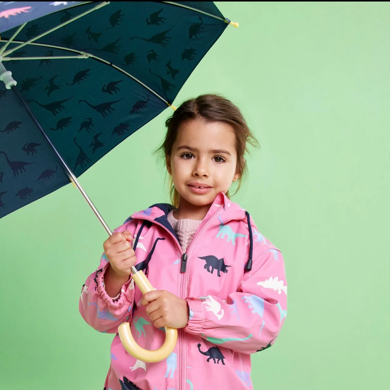 Korango Girl Dinosaurs Colour Changing Raincoat - Navy