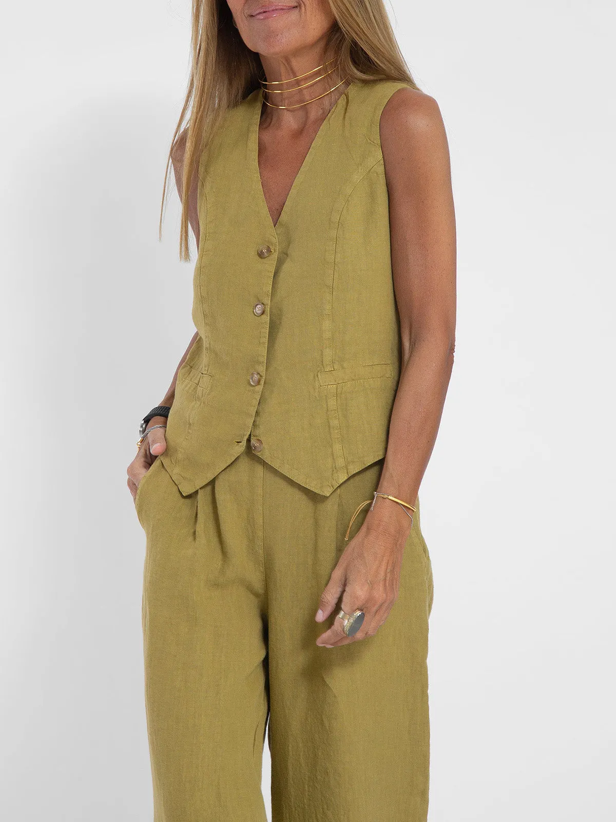 Lauren - Buttoned Vest & Wide-Leg Trousers Set