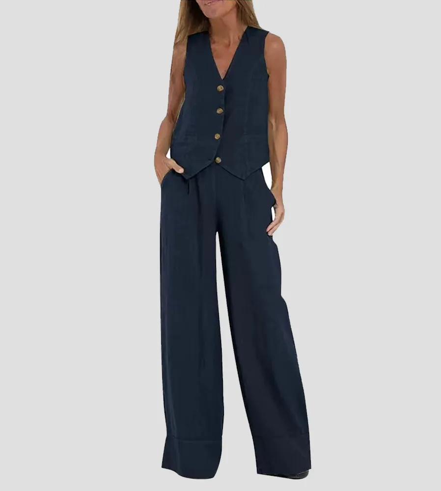Lauren - Buttoned Vest & Wide-Leg Trousers Set