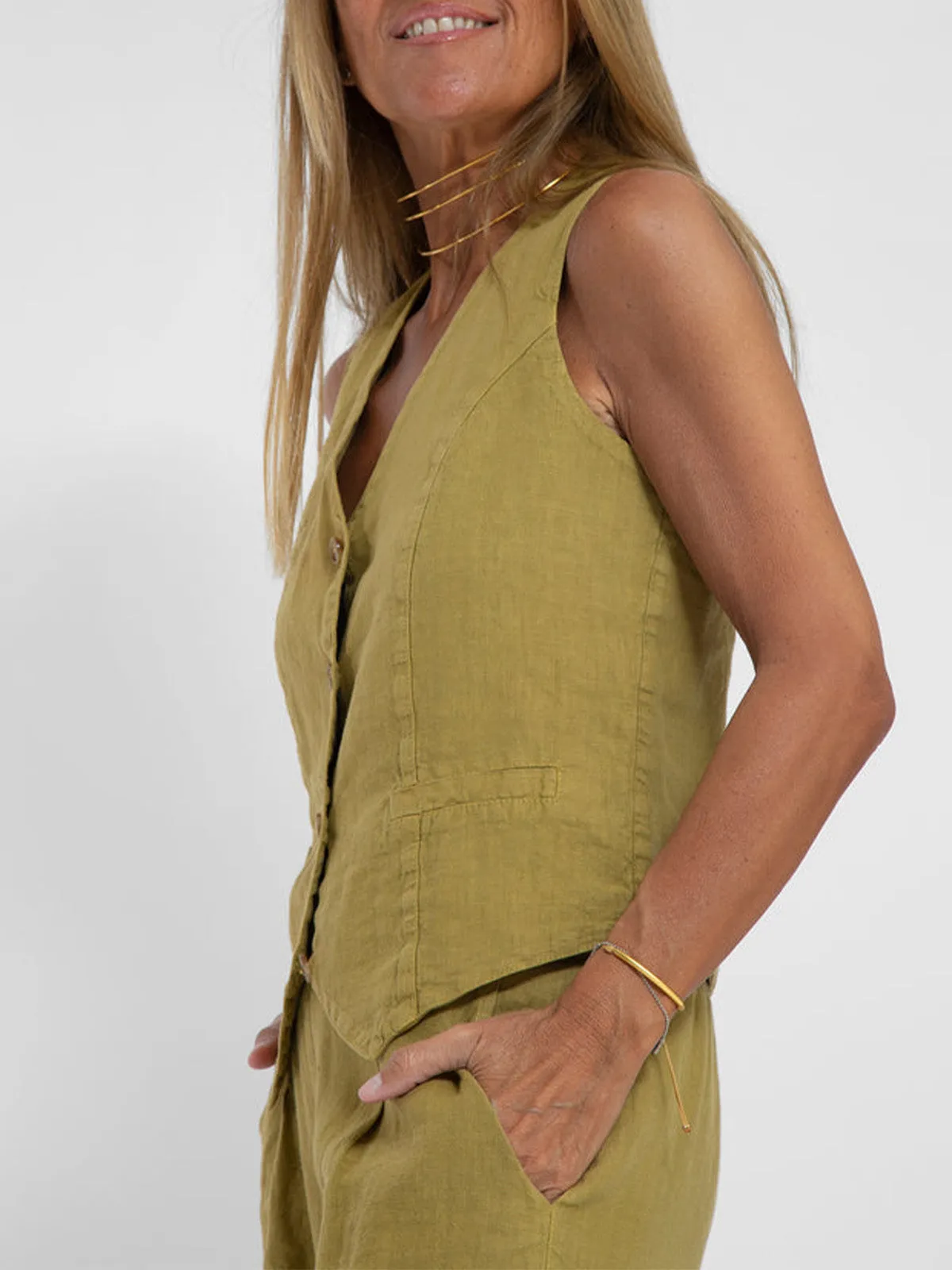 Lauren - Buttoned Vest & Wide-Leg Trousers Set