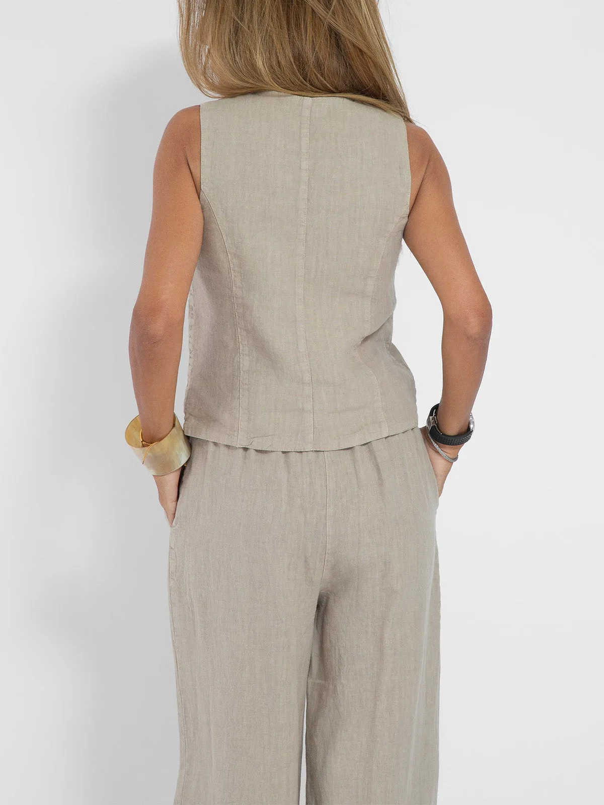Lauren - Buttoned Vest & Wide-Leg Trousers Set