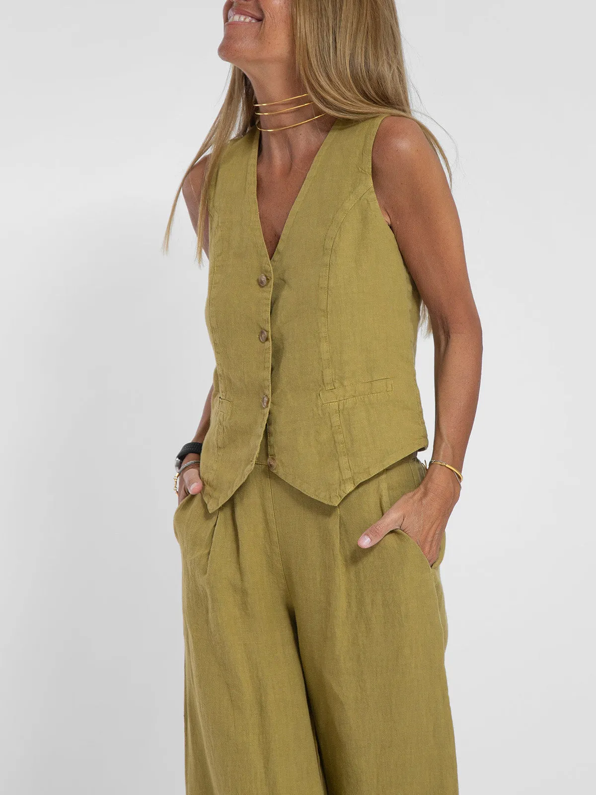 Lauren - Buttoned Vest & Wide-Leg Trousers Set