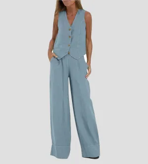 Lauren - Buttoned Vest & Wide-Leg Trousers Set