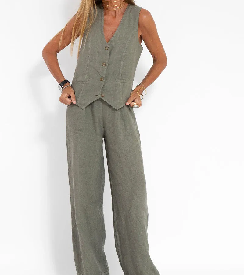 Lauren - Buttoned Vest & Wide-Leg Trousers Set