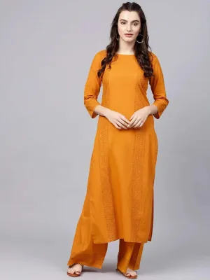 Lemon Tart Women's LTS138 Print Detail Kurta and Pants Set - Mustard
