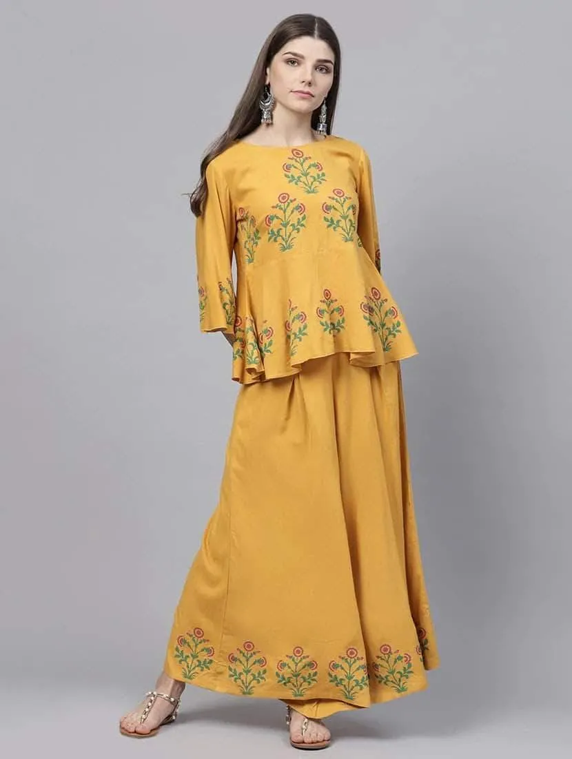 Lemon Tart Women's LTS197 Print Detail Kurta and Pants Set - Yellow