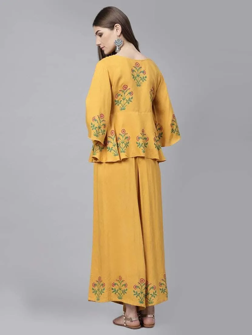 Lemon Tart Women's LTS197 Print Detail Kurta and Pants Set - Yellow