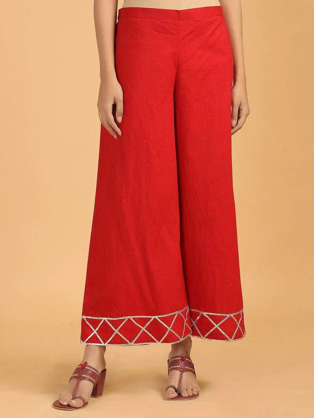 Lemon Tart Women's LTS235 Lace Detail Kurti and Pants Set - Red