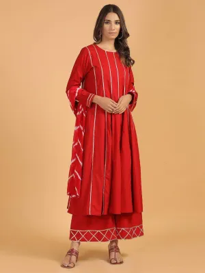 Lemon Tart Women's LTS235 Lace Detail Kurti and Pants Set - Red