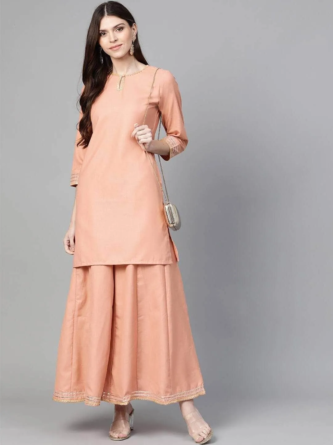 Lemon Tart Women's LTS395 Lace Detail Stitched Kurti and Pants Set