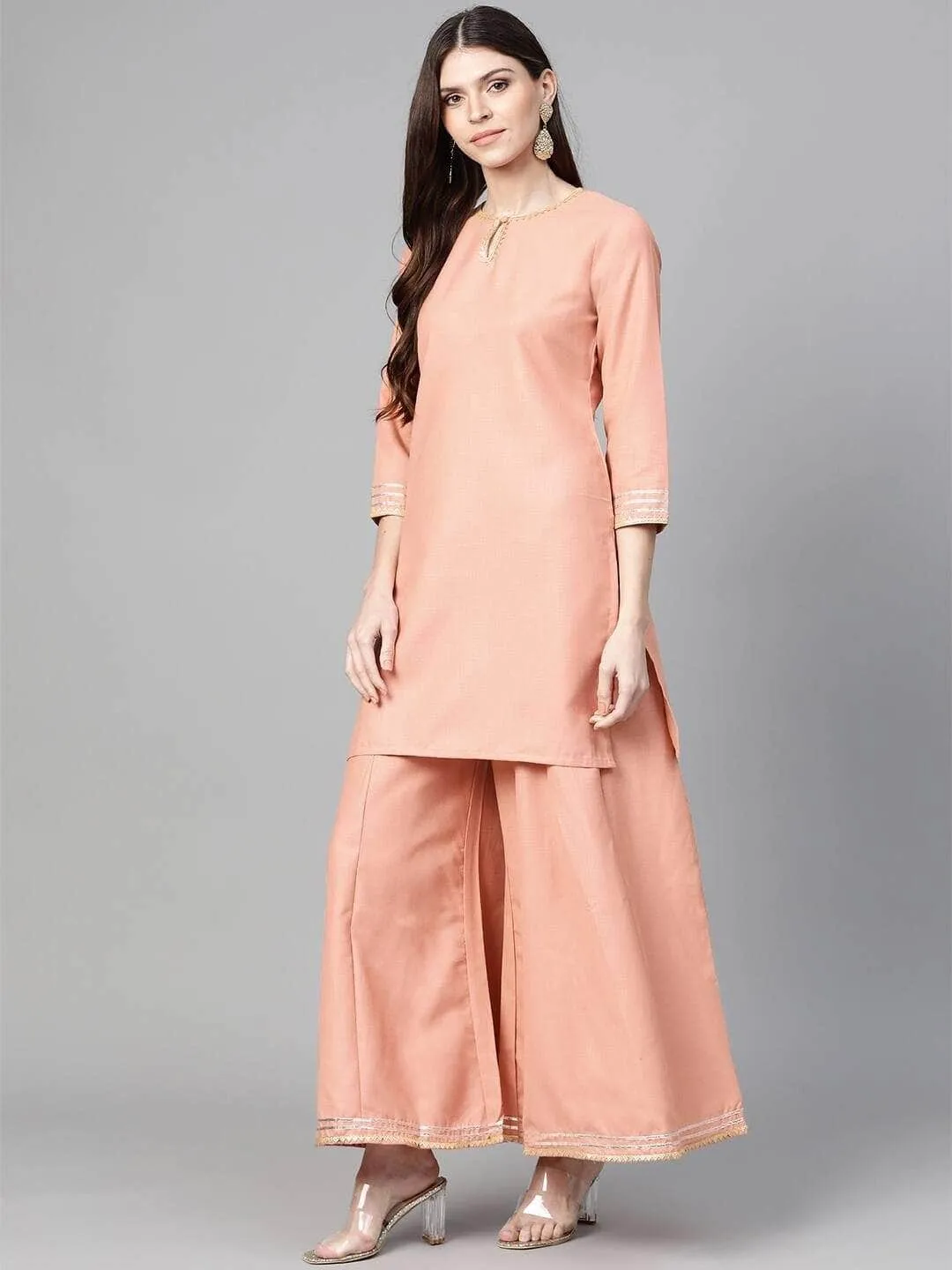 Lemon Tart Women's LTS395 Lace Detail Stitched Kurti and Pants Set