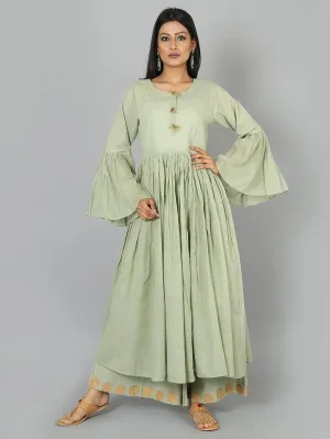 Lemon Tart Women's LTS434 Gold Foil Print Detail Stitched Kurti and Pants Set - PG