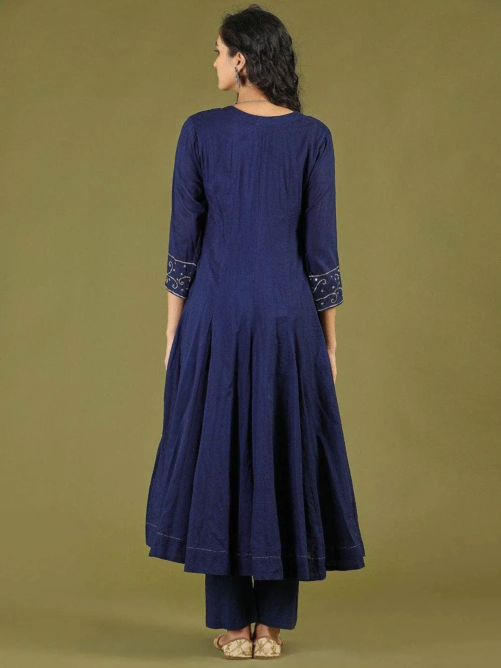 Lemon Tart Women's LTS436 Embroidery Detail Kurti and Pants Set - Navy Blue