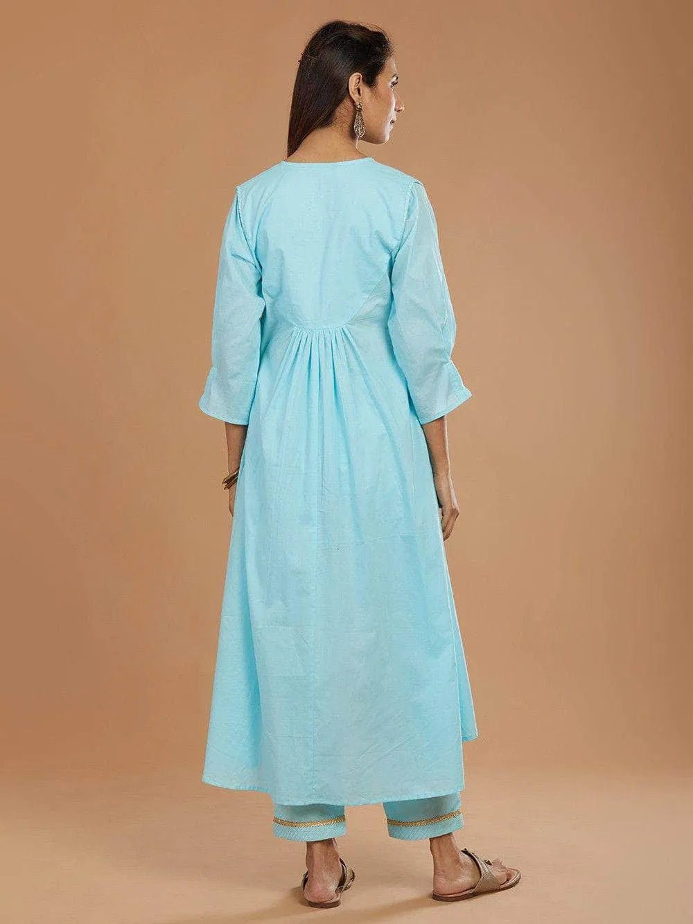 Lemon Tart Women's LTS466 Stitch Detail Stitched Kurti and Pants Set - Blue