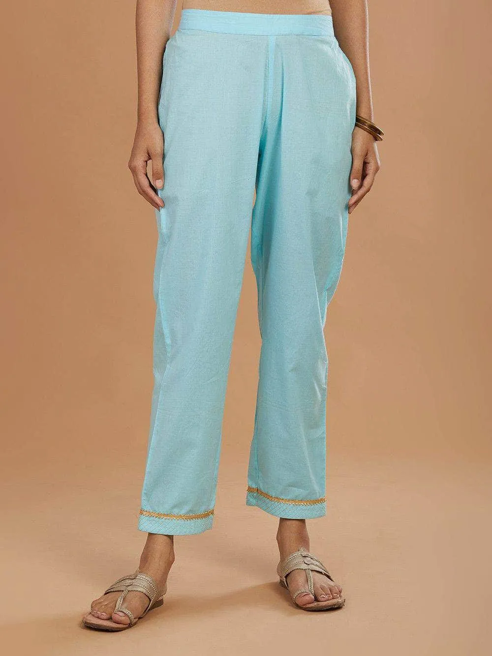 Lemon Tart Women's LTS466 Stitch Detail Stitched Kurti and Pants Set - Blue