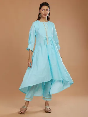 Lemon Tart Women's LTS466 Stitch Detail Stitched Kurti and Pants Set - Blue