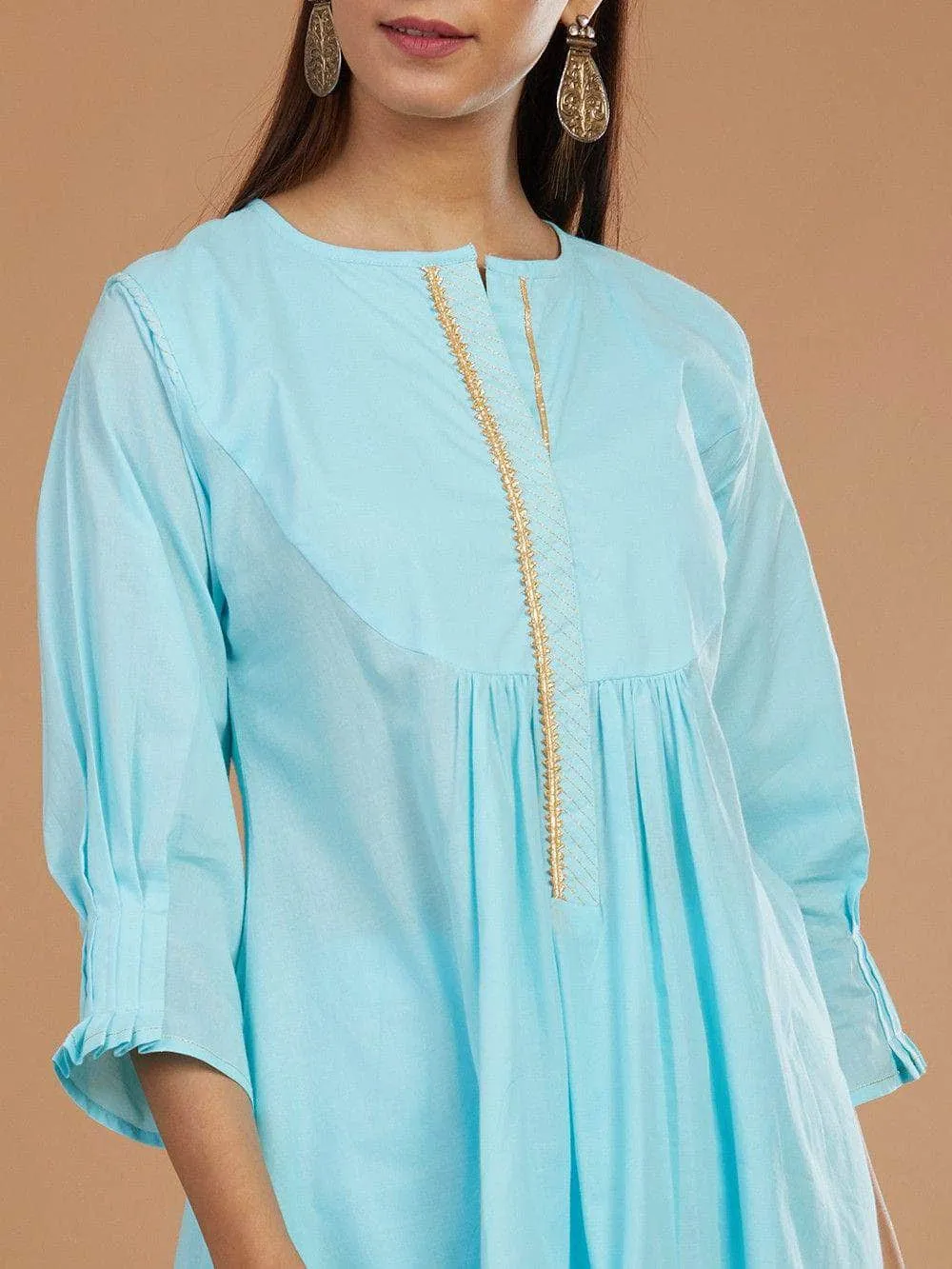 Lemon Tart Women's LTS466 Stitch Detail Stitched Kurti and Pants Set - Blue