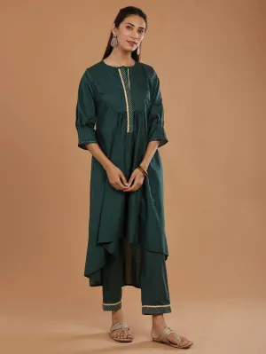 Lemon Tart Women's LTS466 Stitch Detail Stitched Kurti and Pants Set - Green