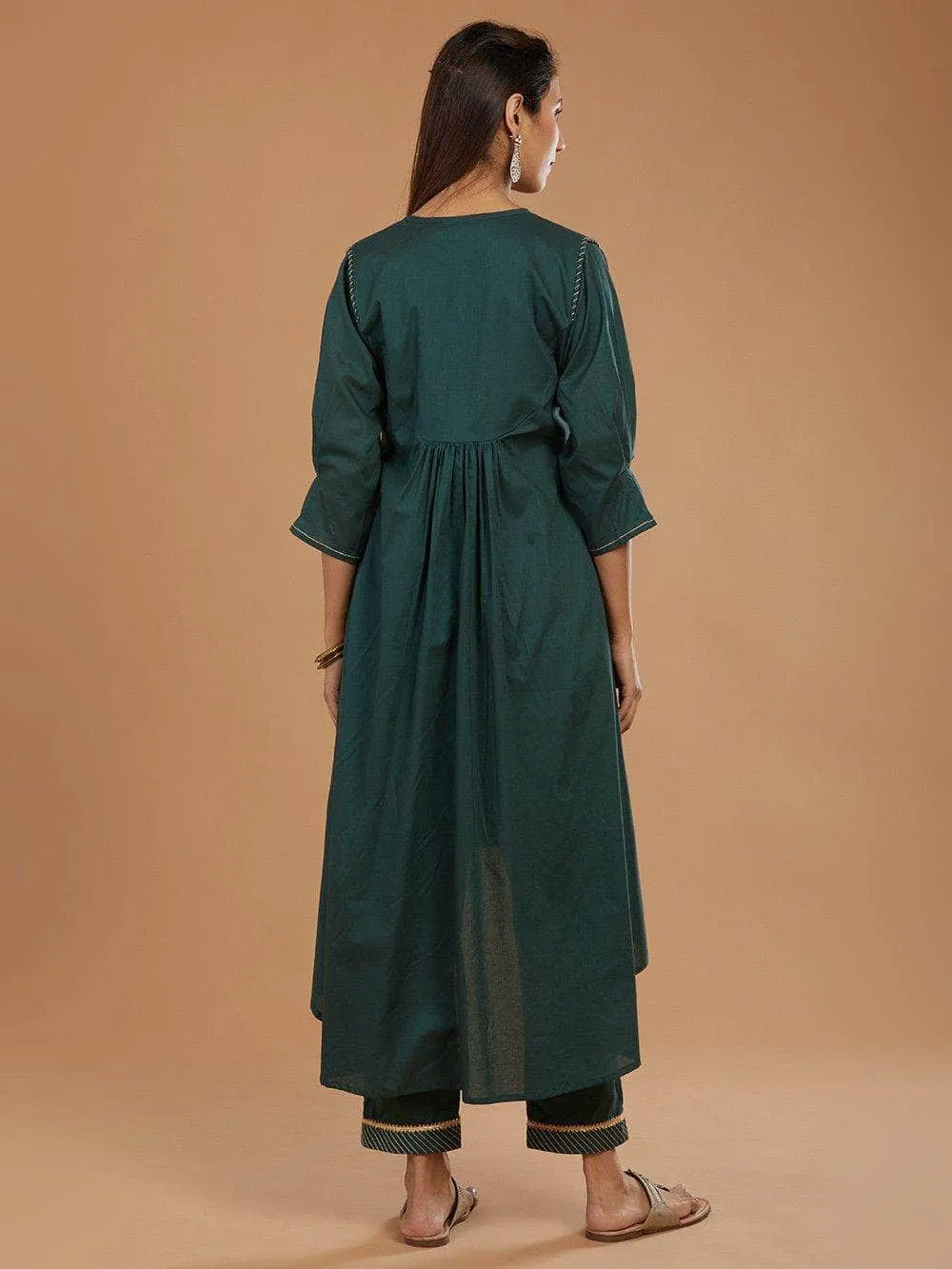 Lemon Tart Women's LTS466 Stitch Detail Stitched Kurti and Pants Set - Green