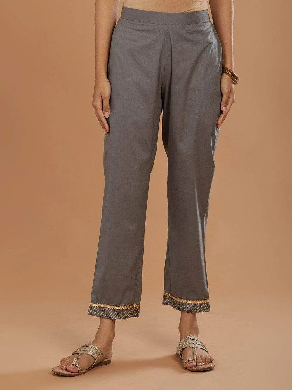 Lemon Tart Women's LTS466 Stitch Detail Stitched Kurti and Pants Set - Grey