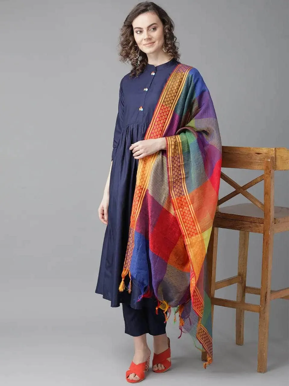 Lemon Tart Women's LTS475 Button Detail Stitched Kurti and Pants Set