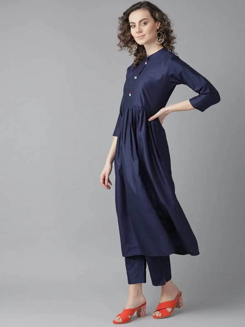 Lemon Tart Women's LTS475 Button Detail Stitched Kurti and Pants Set
