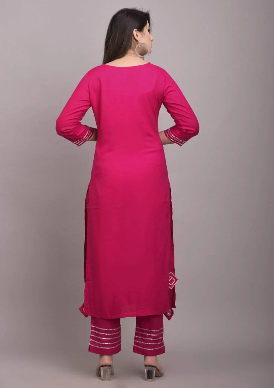 Lemon Tart Women's LTS503 Lace Detail Stitched Kurti and Pants Set