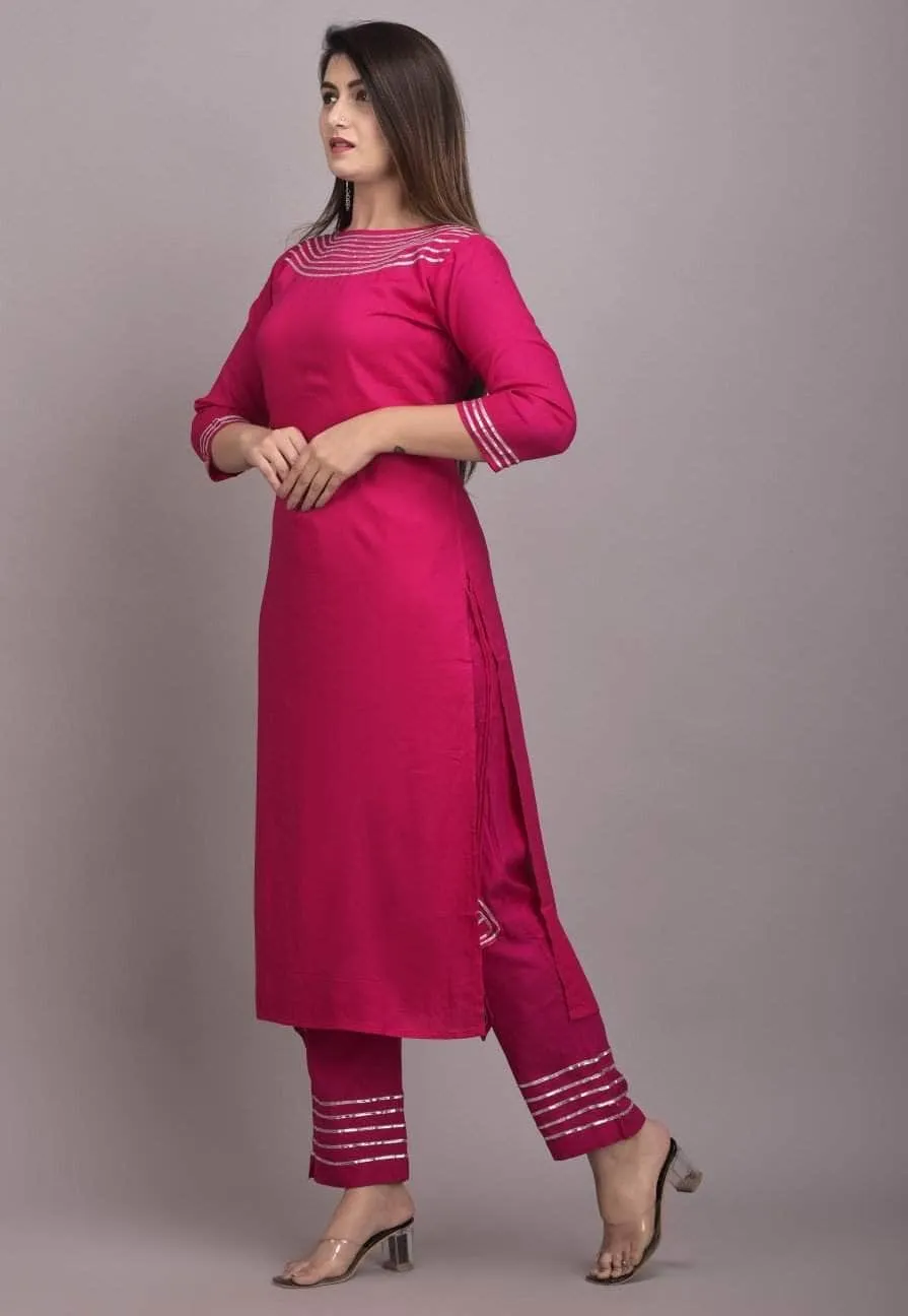 Lemon Tart Women's LTS503 Lace Detail Stitched Kurti and Pants Set
