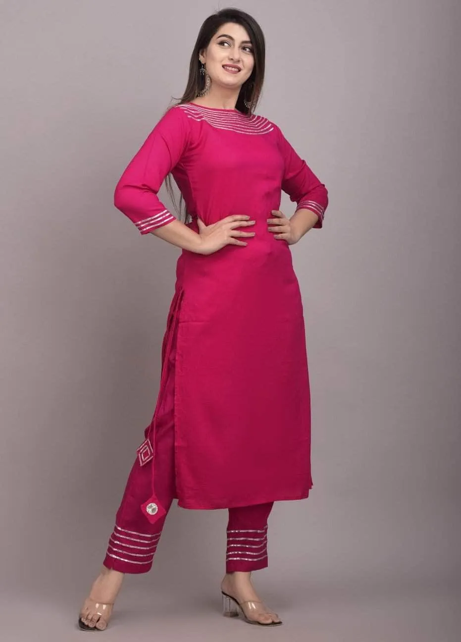 Lemon Tart Women's LTS503 Lace Detail Stitched Kurti and Pants Set