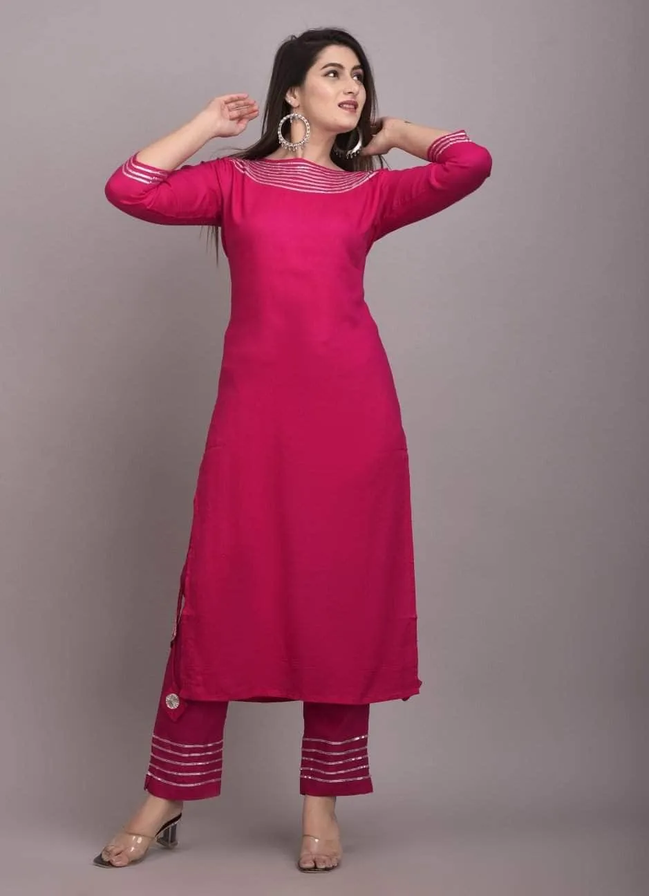Lemon Tart Women's LTS503 Lace Detail Stitched Kurti and Pants Set