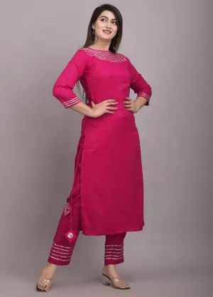 Lemon Tart Women's LTS503 Lace Detail Stitched Kurti and Pants Set