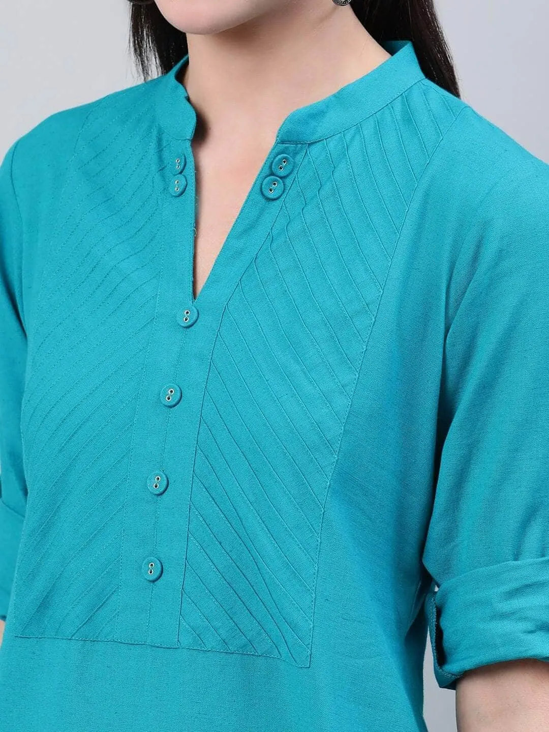 Lemon Tart Women's LTS519 Stitch Detail Stitched Kurti and Pants Set - Blue