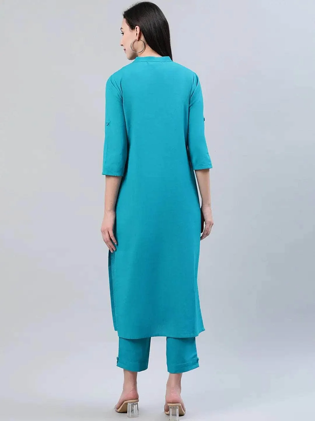 Lemon Tart Women's LTS519 Stitch Detail Stitched Kurti and Pants Set - Blue
