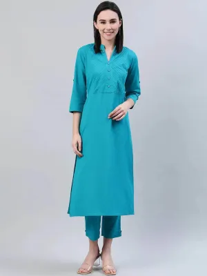 Lemon Tart Women's LTS519 Stitch Detail Stitched Kurti and Pants Set - Blue