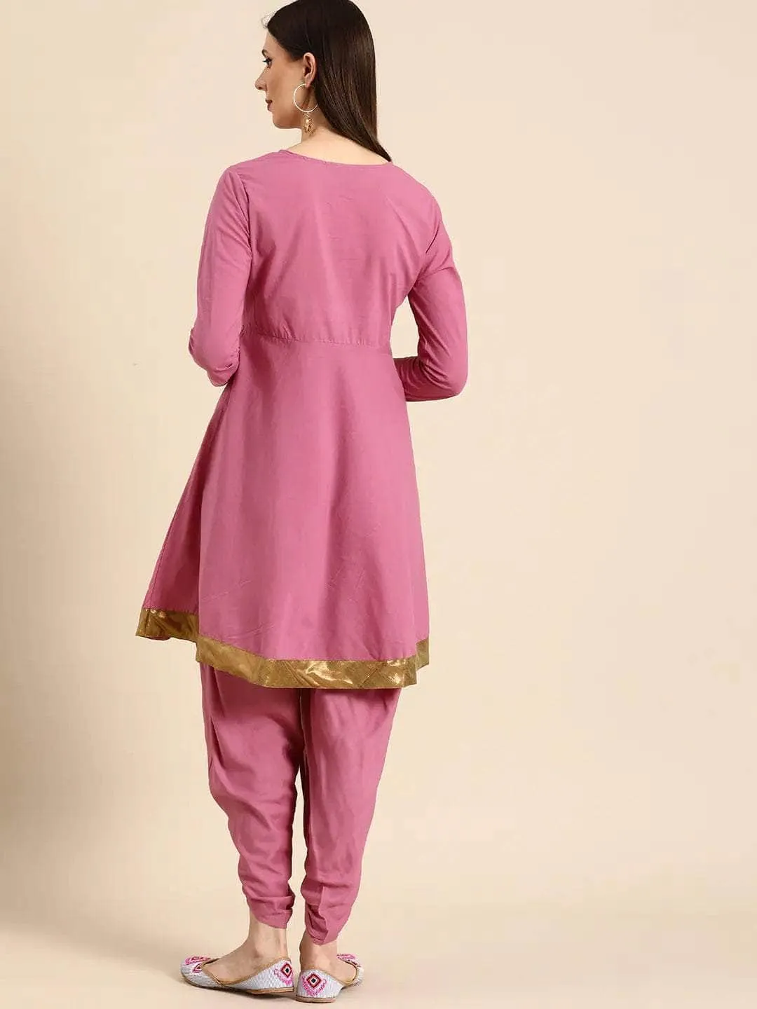 Lemon Tart Women's LTS528 Dhoti Pants Detail Stitched Kurti and Pants Set - Pink