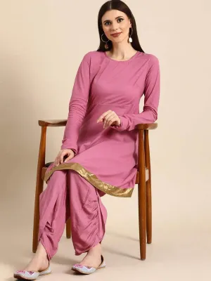 Lemon Tart Women's LTS528 Dhoti Pants Detail Stitched Kurti and Pants Set - Pink