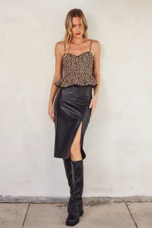 Leona Faux Leather Midi Slit Skirt