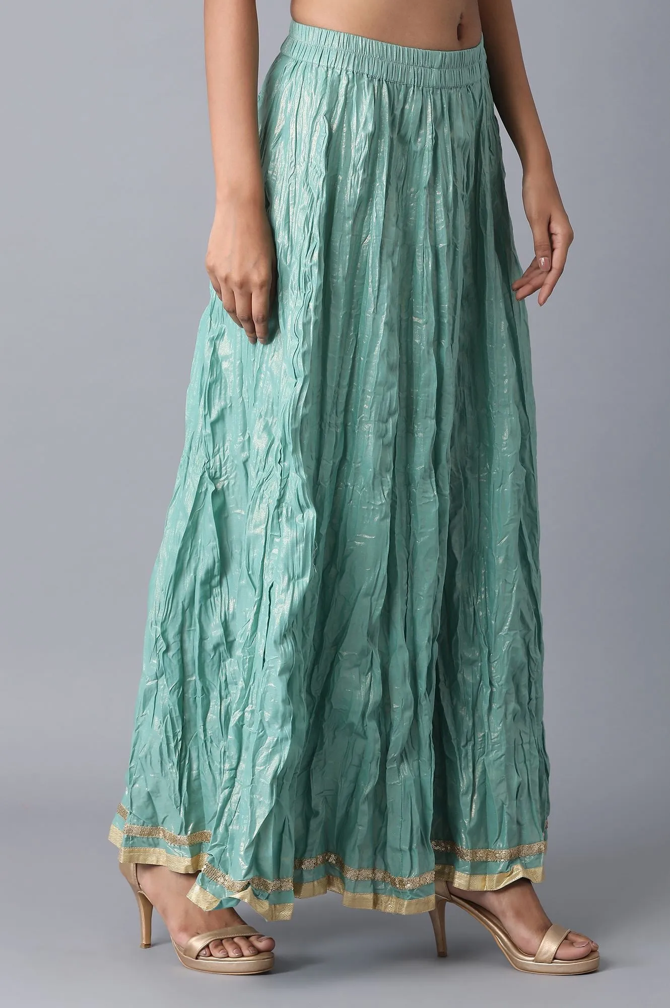 Light Green Cotton Floral Print Skirt