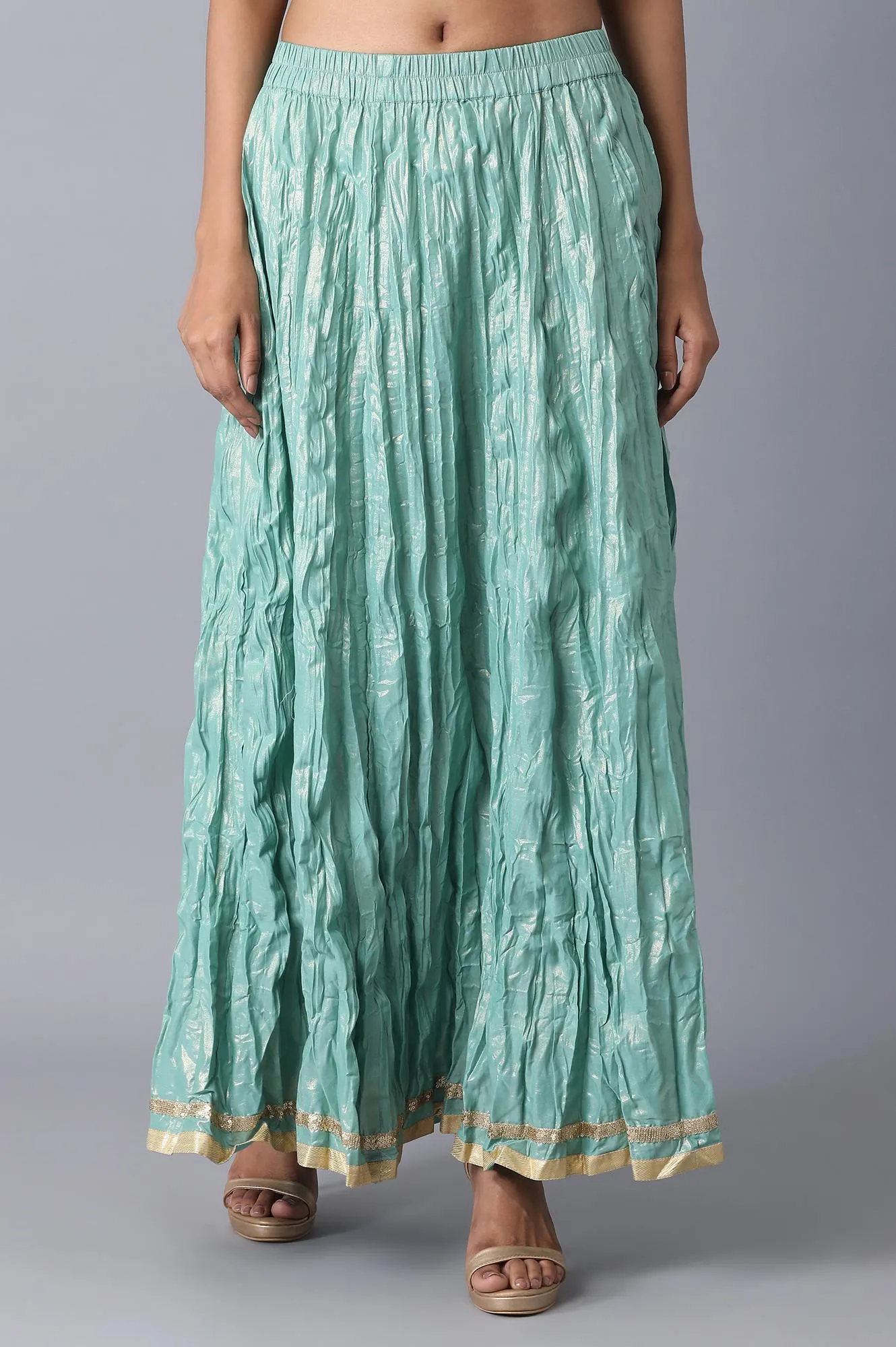 Light Green Cotton Floral Print Skirt