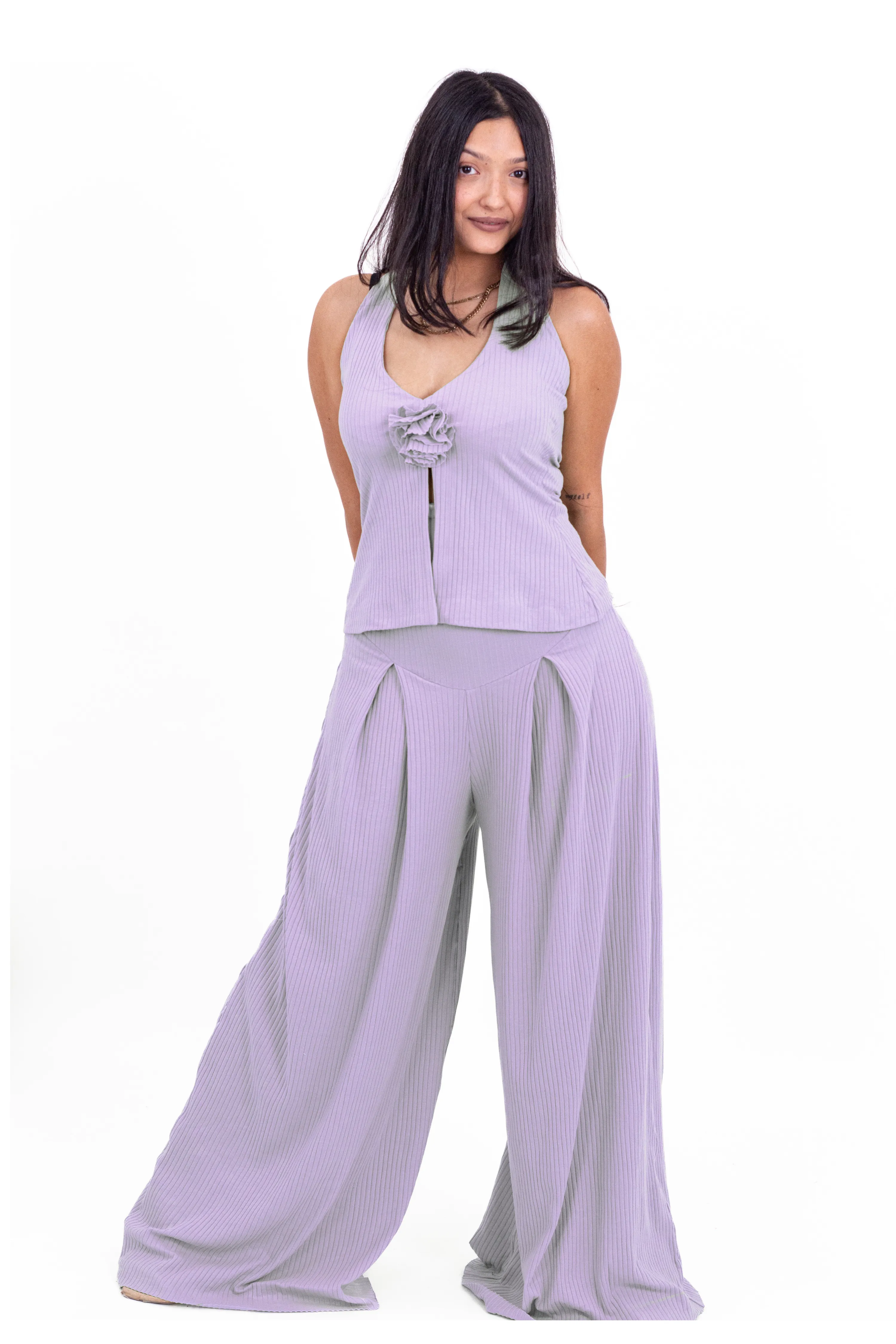 Lilac Ribbed Corset Pants