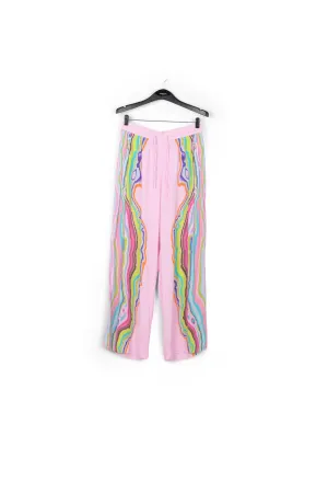 Lilac wide-leg pants with multicolor print